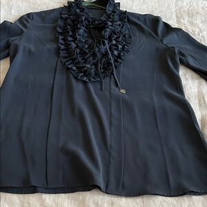 Women's Black Ruffle-Trim Blouse